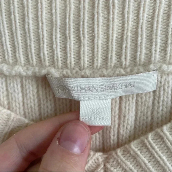 Jonathan Simkhai Tan Wool Off the Shoulder Sweater Cable Knit Beige Buckle XS - Picture 9 of 13